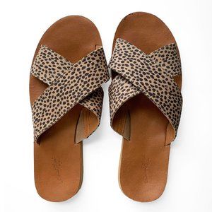 Leopard Cross Strap Flat Slide Sandals